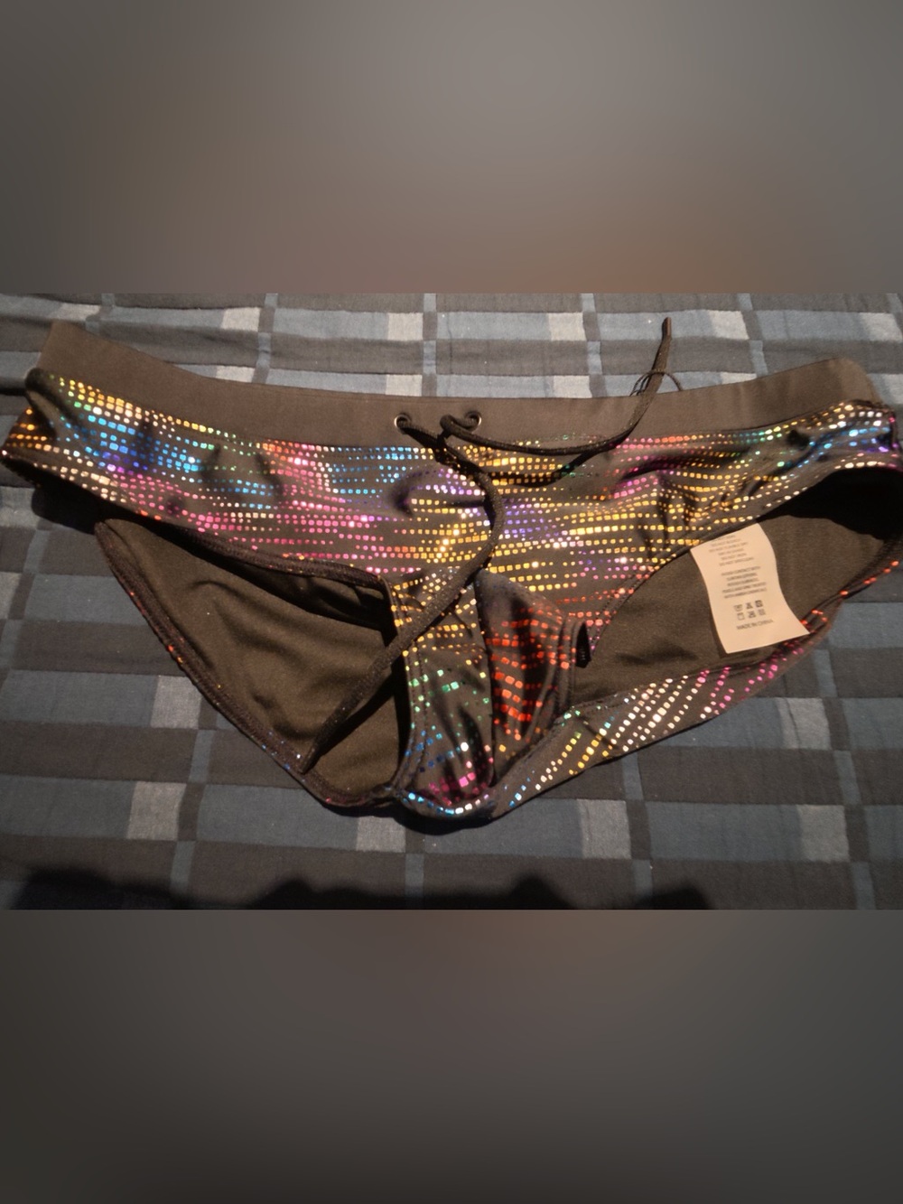 TEAMM8 Pride Iridescent Pixel Grid Swim Brief Sz L NWT